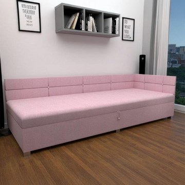 Verhoiltu vuode monikäyttöisellä päädyllä ja säilytystilalla AMSTERDAM 90x200 cm vaaleanpunainen