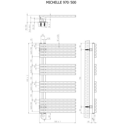 Vertaduro - Kylpyhuoneen patteri termostaatilla MICHELLE 600W 97x50 cm musta