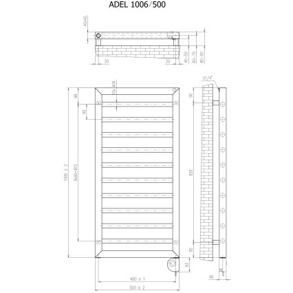 Vertaduro - Kylpyhuoneen pyyhekuivain termostaatilla ADEL 400W 100x50 cm musta
