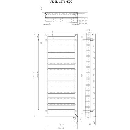 Vertaduro - Kylpyhuoneen pyyhekuivain termostaatilla ADEL 600 W 128 x 50 cm valkoinen