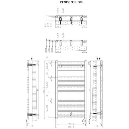 Vertaduro - Kylpyhuoneen pyyhekuivain termostaatilla DENISE 400 W 94 x 50 cm taupe