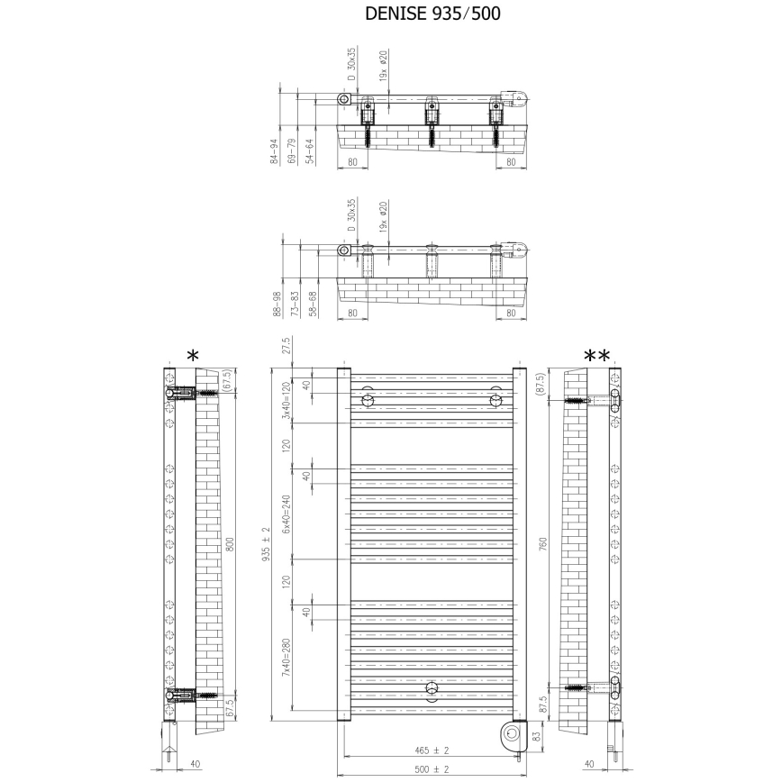 Vertaduro - Kylpyhuoneen pyyhekuivain termostaatilla DENISE 400W 94x50 cm valkoinen