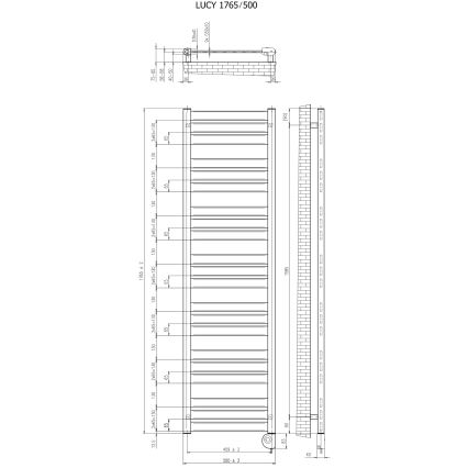 Vertaduro - Kylpyhuoneen pyyhekuivain termostaatilla LUCY 800W 177x50 cm antrasiitti