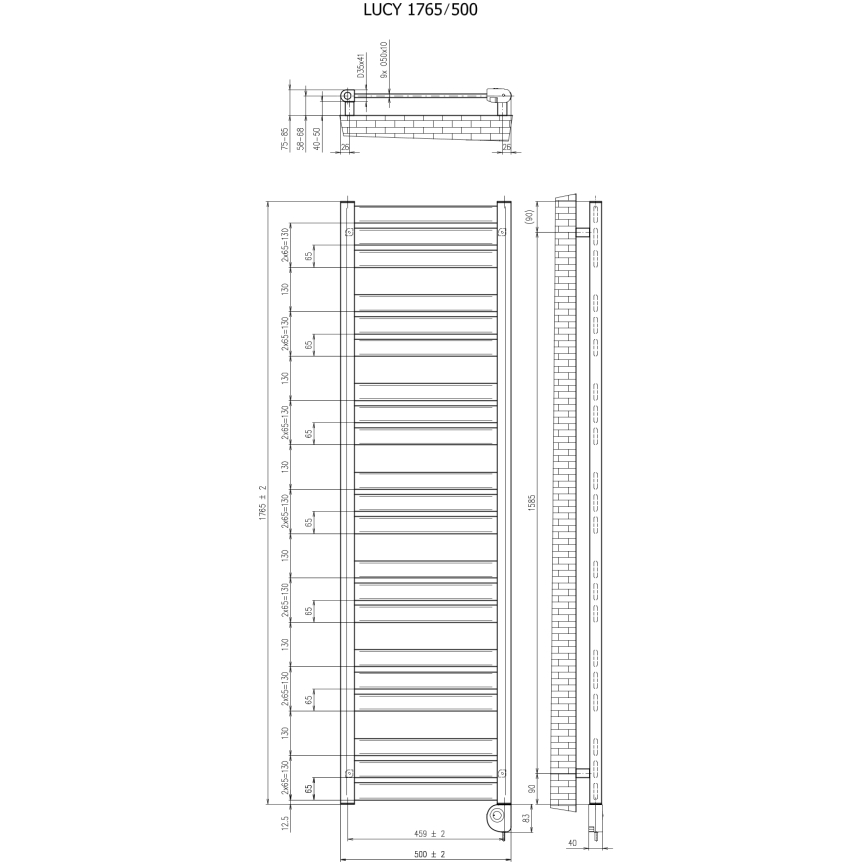 Vertaduro - Kylpyhuoneen pyyhekuivain termostaatilla LUCY 800W 177x50 cm antrasiitti