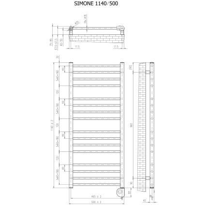 Vertaduro - Kylpyhuoneen pyyhekuivain termostatilla SIMONE 400W 114x50 cm musta