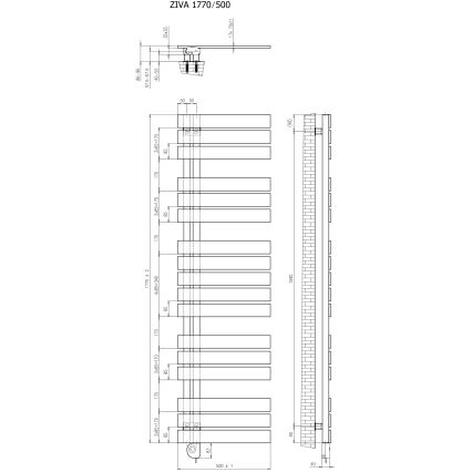 Vertaduro - Kylpyhuoneen pyyhekuivain ZIVA termostaatilla 800 W 177 x 50 cm taupe