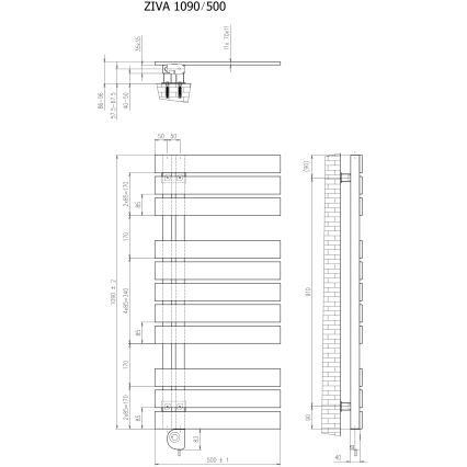 Vertaduro - Kylpyhuoneen radiaattori termostaatilla ZIVA 500 W 109 x 50 cm, valkoinen