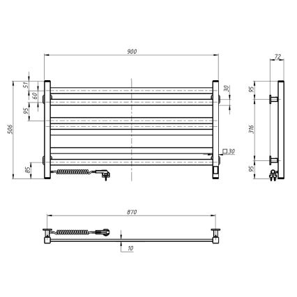 Vertaduro - Sähköinen pyyhekuivain termostaatilla AVA 181W/230V 50x90 cm IP44 valkoinen vasen