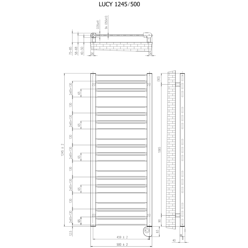 Vertaduro - Kylpyhuonepatteri LUCY termostaatilla 600 W 125 x 50 cm taupe