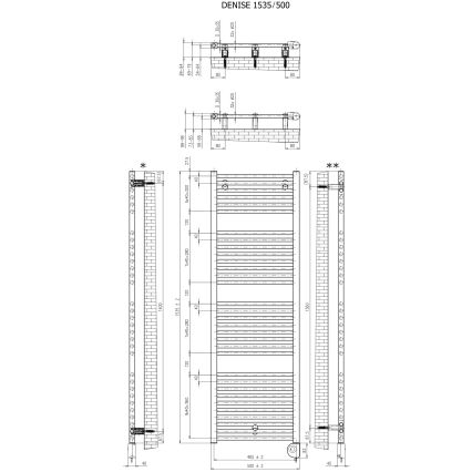 Vertaduro - Kylpyhuonepatteri termostaatilla DENISE 600 W 154 x 50 cm valkoinen