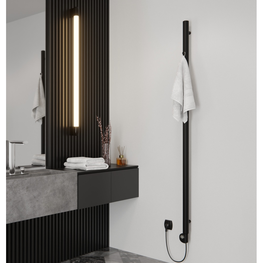 Vertaduro - Kylpyhuonepatteri termostaatilla ERDA 400 W 180 x 5 cm, musta