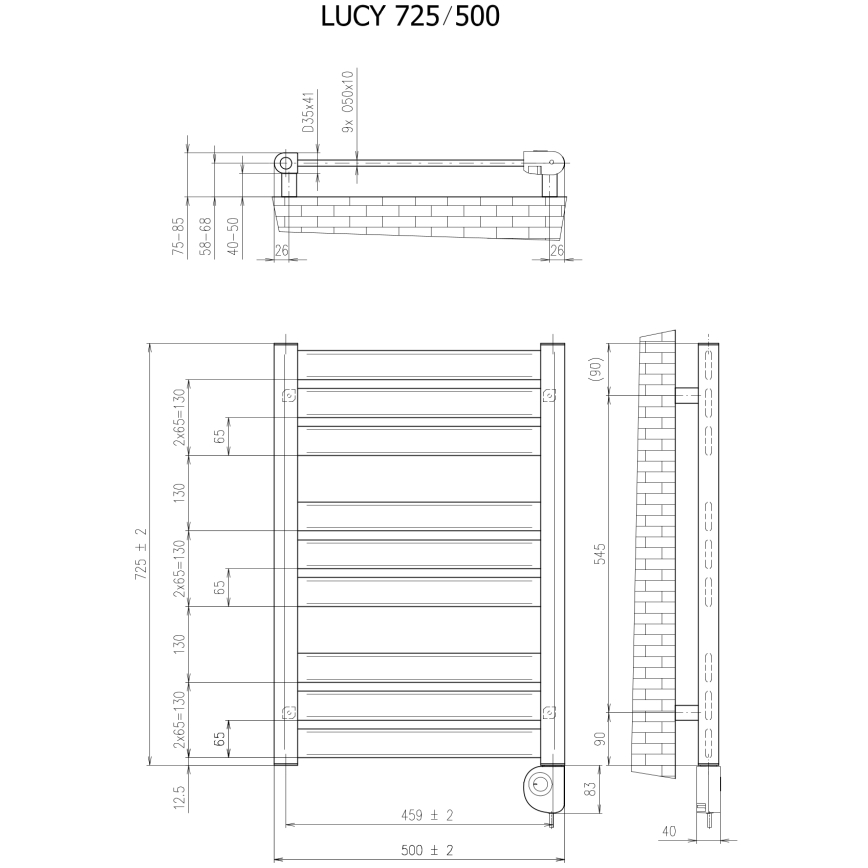 Vertaduro - LUCY kylpyhuonepatteri termostaatilla 400 W 73 x 50 cm, valkoinen