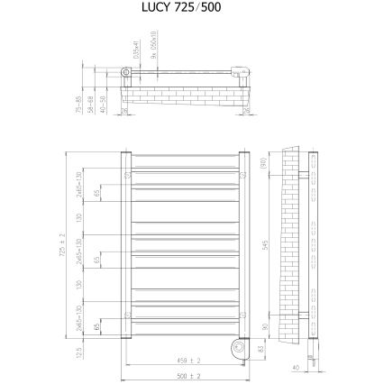 Vertaduro - LUCY-termostaattinen kylpyhuonepatteri 400W 73x50 cm antrasiitti
