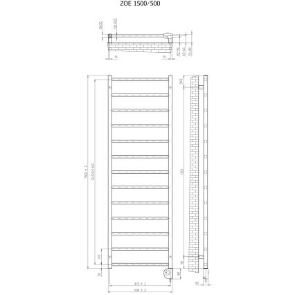 Vertaduro - ZOE 400W 150x50 cm musta kylpyhuoneen pyyhekuivain termostaatilla