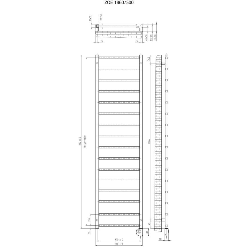 Vertaduro - ZOE pyyhekuivain termostaatilla 400W 186x50 cm valkoinen