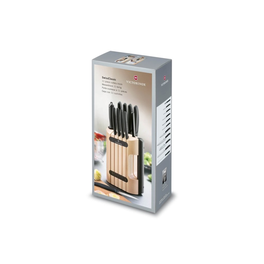 Victorinox - SWISS CLASSIC 12-osainen keittiöveitsisarja puutelineessä, pyökki/beige