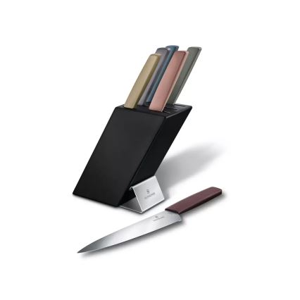 Victorinox – SWISS MODERN 7-osainen keittiöveitsisarja telineessä, pyökki/monivärinen