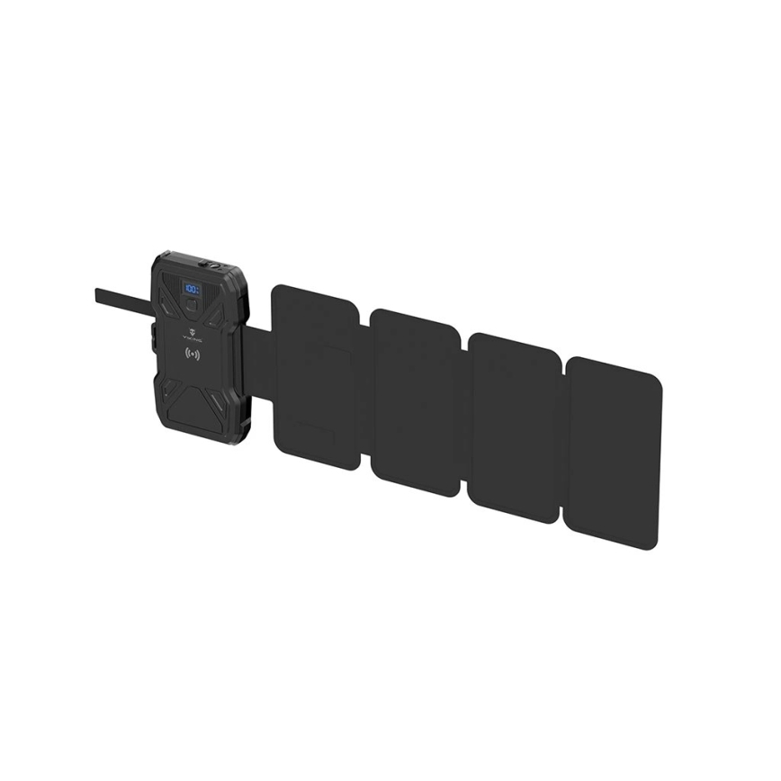 Viking - Powerbank LED-taskulampulla, langattomalla latauksella ja aurinkopaneelilla Power Delivery 22,5W/10000 mAh