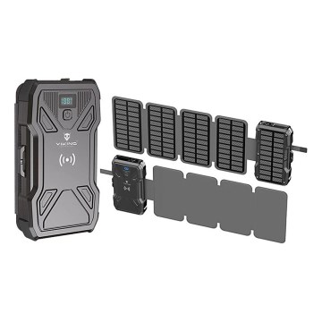 Viking - varavirtalähde LED-taskulampulla, langattomalla latauksella ja aurinkopaneelilla Power Delivery 22,5W/20000 mAh