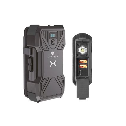 Viking – powerbank LED-taskulampulla, langattomalla latauksella ja aurinkopaneelilla, Power Delivery 22,5 W / 30 000 mAh
