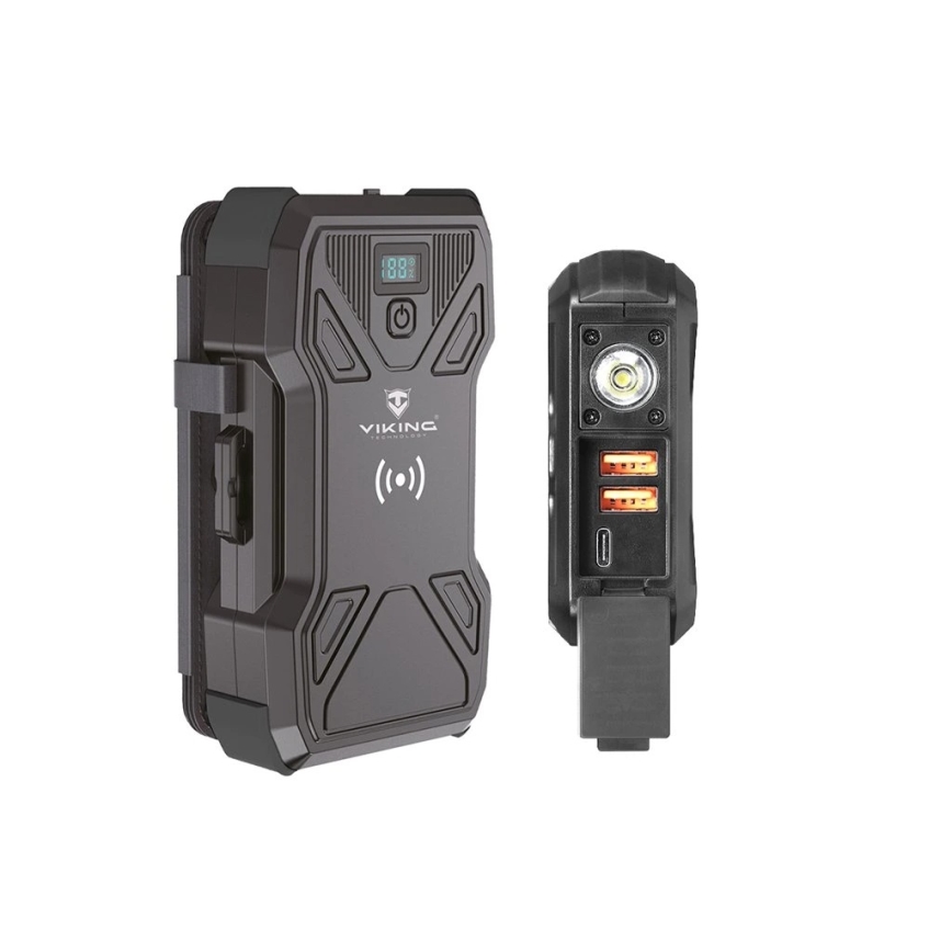 Viking – powerbank LED-taskulampulla, langattomalla latauksella ja aurinkopaneelilla, Power Delivery 22,5 W / 30 000 mAh