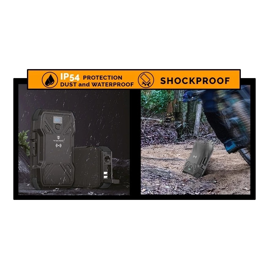 Viking – powerbank LED-taskulampulla, langattomalla latauksella ja aurinkopaneelilla, Power Delivery 22,5 W / 30 000 mAh