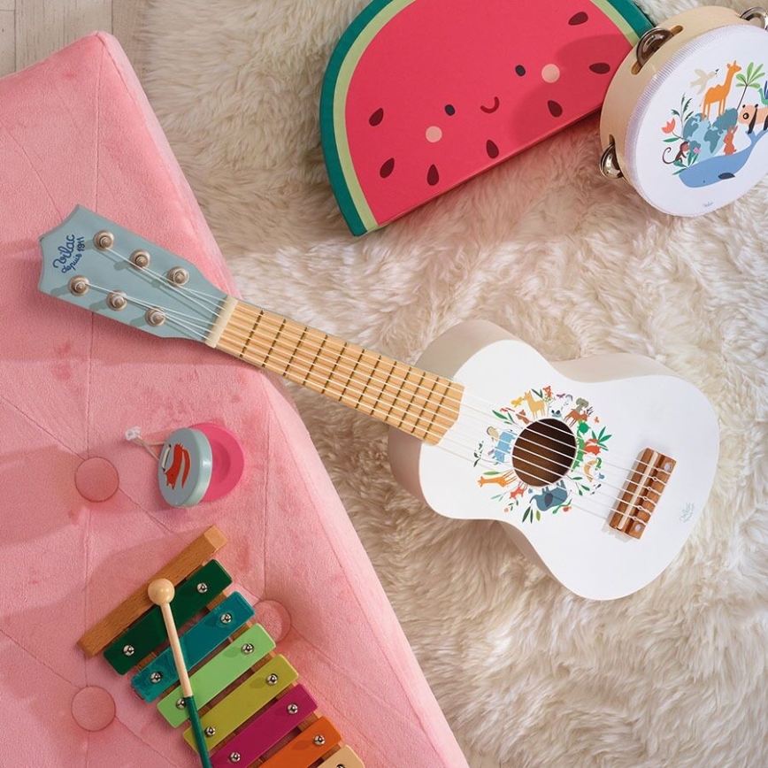 Vilac - Lasten puinen kitara Maailman eläimet Sarah Betz