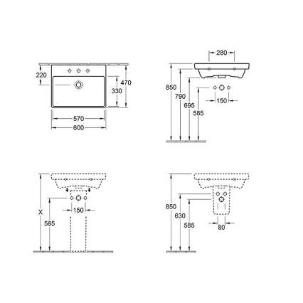 Villeroy & Boch 415860R1 - Seinäkiinnitteinen AVENTO-pesuallas 60x47 cm keramiikka/valkoinen