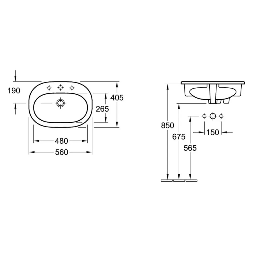 Villeroy & Boch 416156R1 - Upotettava pesuallas O.NOVO 56x41 cm keraaminen/valkoinen
