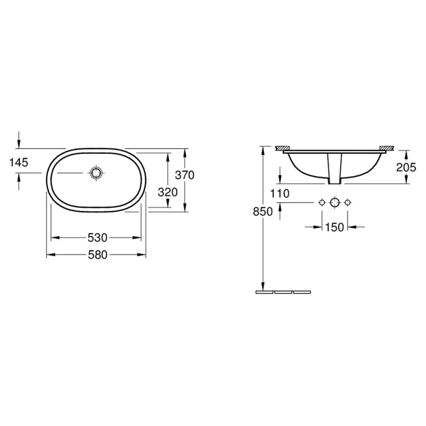Villeroy & Boch 416250R1 - Upotettava pesuallas O.NOVO 53x32 cm keramiikka/valkoinen