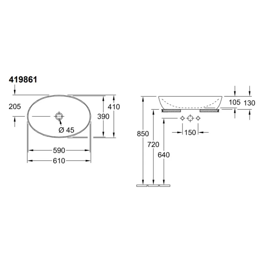 Villeroy & Boch 419861R1 - Tason päälle asennettava pesuallas ARTIS 61 x 41 cm, keramiikka/valkoinen