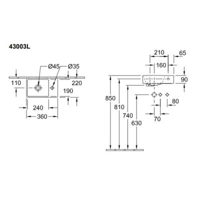 Villeroy & Boch 43003L01 - Seinään asennettava pesuallas AVENTO 36x22 cm keraaminen/valkoinen