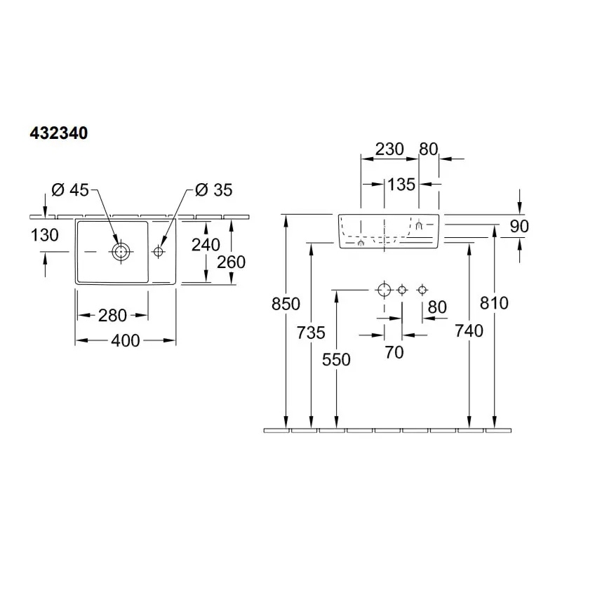 Villeroy & Boch 43234001 - Seinään kiinnitettävä pesuallas MEMENTO 40x26 cm keraaminen/valkoinen