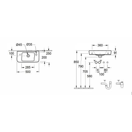 Villeroy & Boch 4342R501 - Seinäasennettava pesuallas O.NOVO 50x25 cm keraaminen/valkoinen