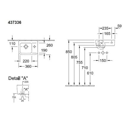 Villeroy & Boch 43733601 - Seinään asennettava pesuallas ARCHITECTURA 36 x 26 cm, keraaminen/valkoinen