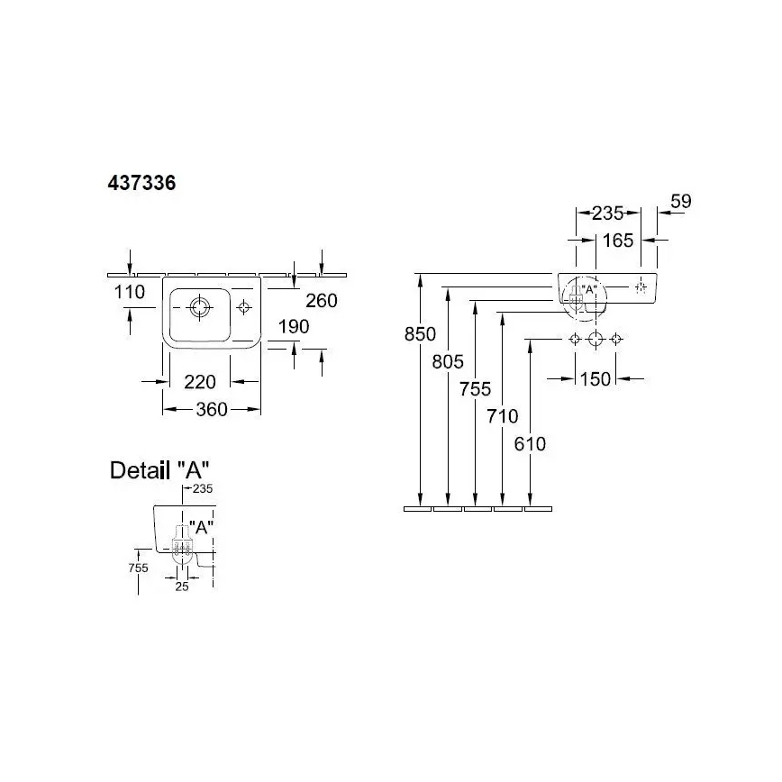 Villeroy & Boch 43733601 - Seinään asennettava pesuallas ARCHITECTURA 36 x 26 cm, keraaminen/valkoinen