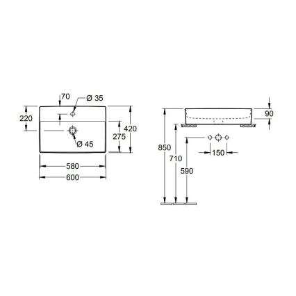 Villeroy & Boch 4A076001 - Pöytätason pesuallas MEMENTO 60x42 cm keramiikka/valkoinen