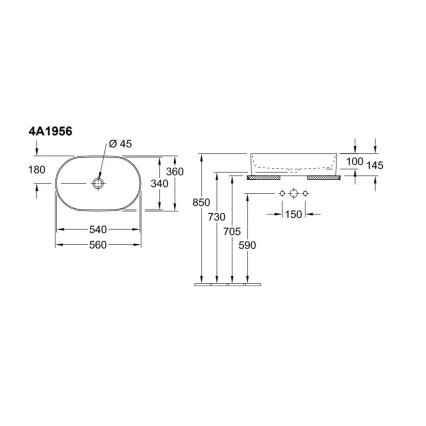 Villeroy & Boch 4A195601 - COLLARO tasoon asennettava pesuallas 56x36 cm, keraaminen/valkoinen