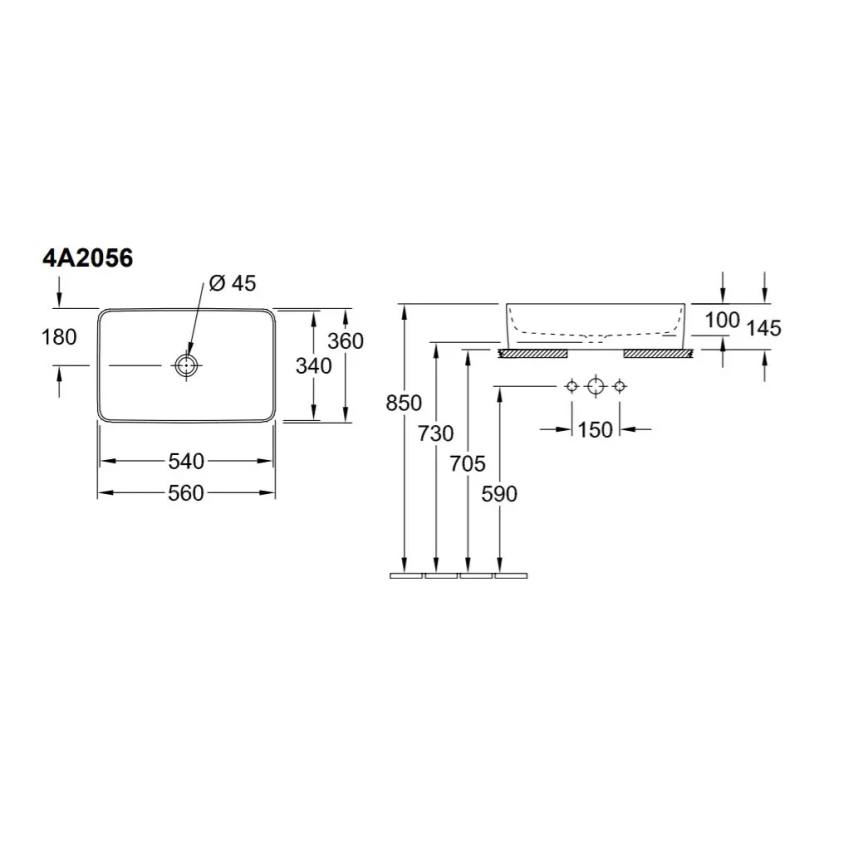 Villeroy & Boch 4A2056R1 - Tasoon asennettava pesuallas COLLARO 56x36 cm keramiikka/valkoinen