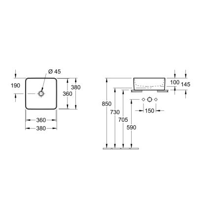 Villeroy & Boch 4A213801 - COLLARO-pöytätason pesuallas 38x38 cm keramiikka/valkoinen