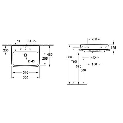 Villeroy & Boch 4A416G01 - Seinään asennettava pesuallas O.NOVO 60x46 cm keraaminen/valkoinen