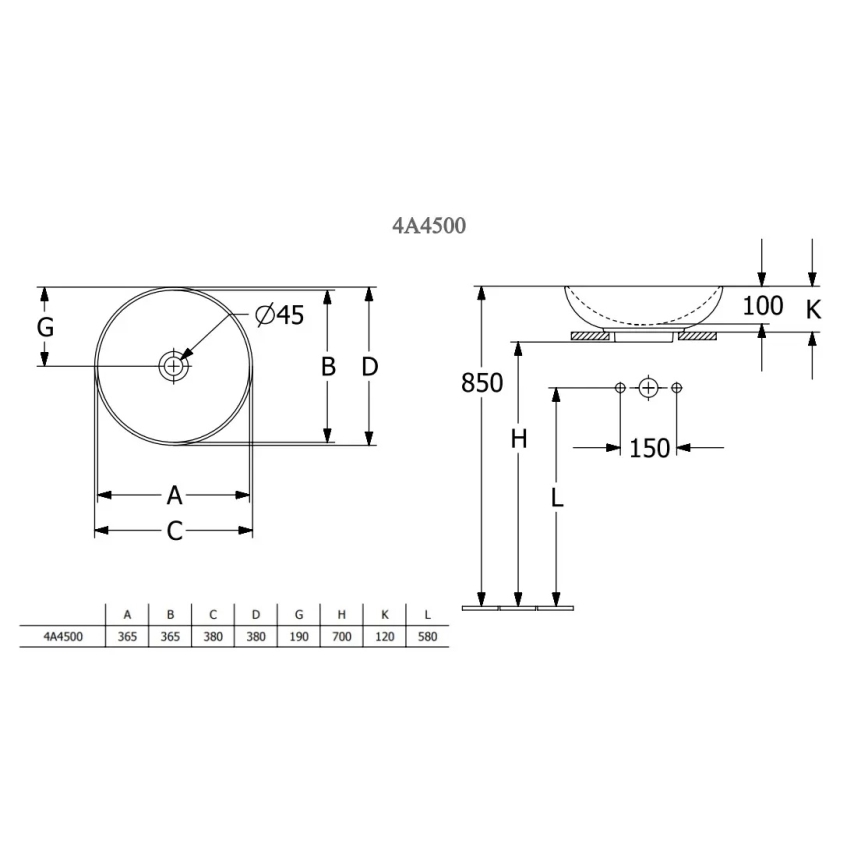 Villeroy & Boch 4A450001 - LOOP&FRIENDS pöytätason pesuallas Ø 38 cm, keramiikka/valkoinen