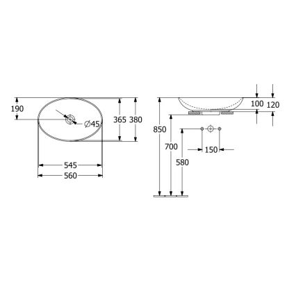Villeroy & Boch 4A4701R1 - Pöytätason pesuallas LOOP&FRIENDS 56 x 38 cm keramiikka/valkoinen