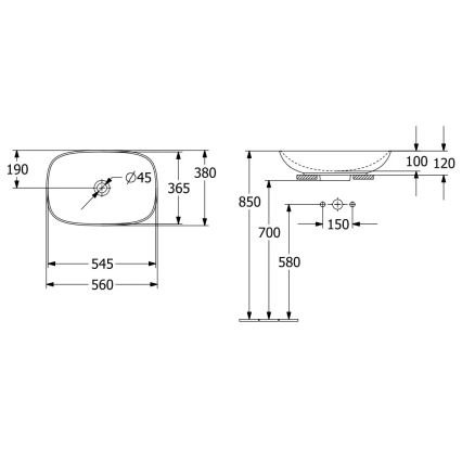 Villeroy & Boch 4A490001 - Pöytätason pesuallas LOOP&FRIENDS 56x38 cm keramiikka/valkoinen