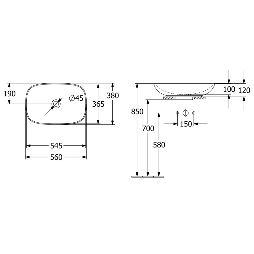 Villeroy & Boch 4A490001 - Pöytätason pesuallas LOOP&FRIENDS 56x38 cm keramiikka/valkoinen