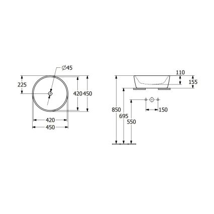 Villeroy & Boch 5A254501 - Pöytätasoallas ARCHITECTURA, halkaisija 45 cm, keraaminen/valkoinen