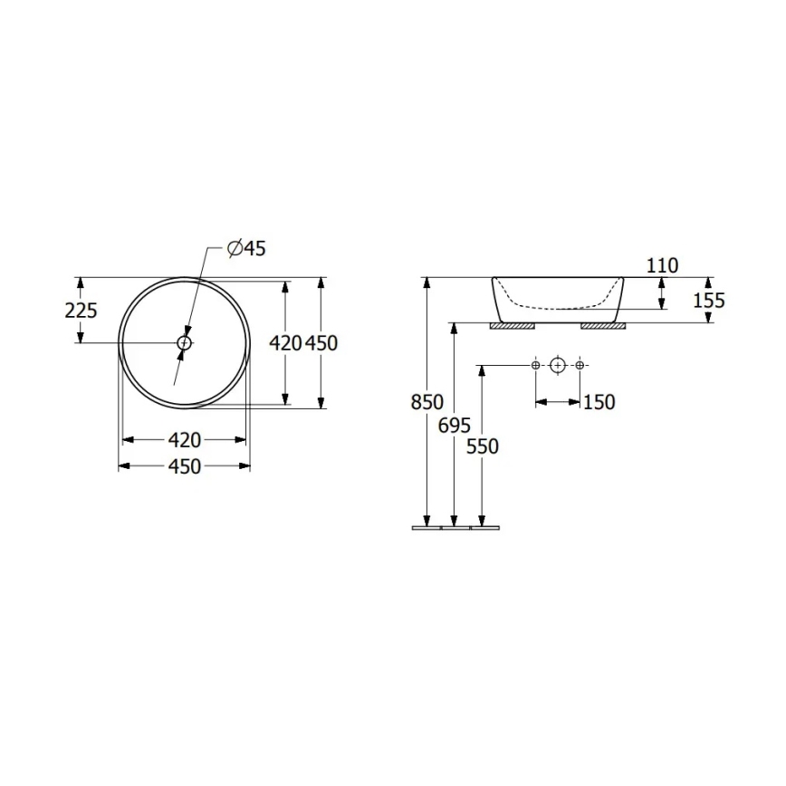 Villeroy & Boch 5A254501 - Pöytätasoallas ARCHITECTURA, halkaisija 45 cm, keraaminen/valkoinen