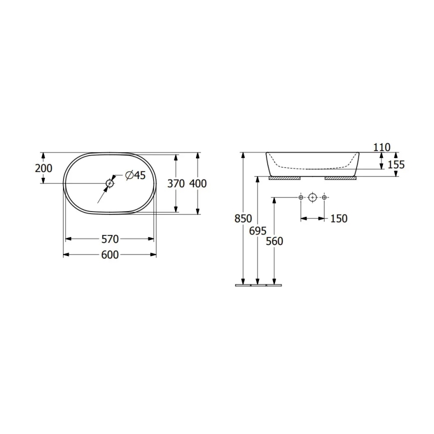 Villeroy & Boch 5A266001 - ARCHITECTURA 60x40 cm tasoallas, keraaminen/valkoinen