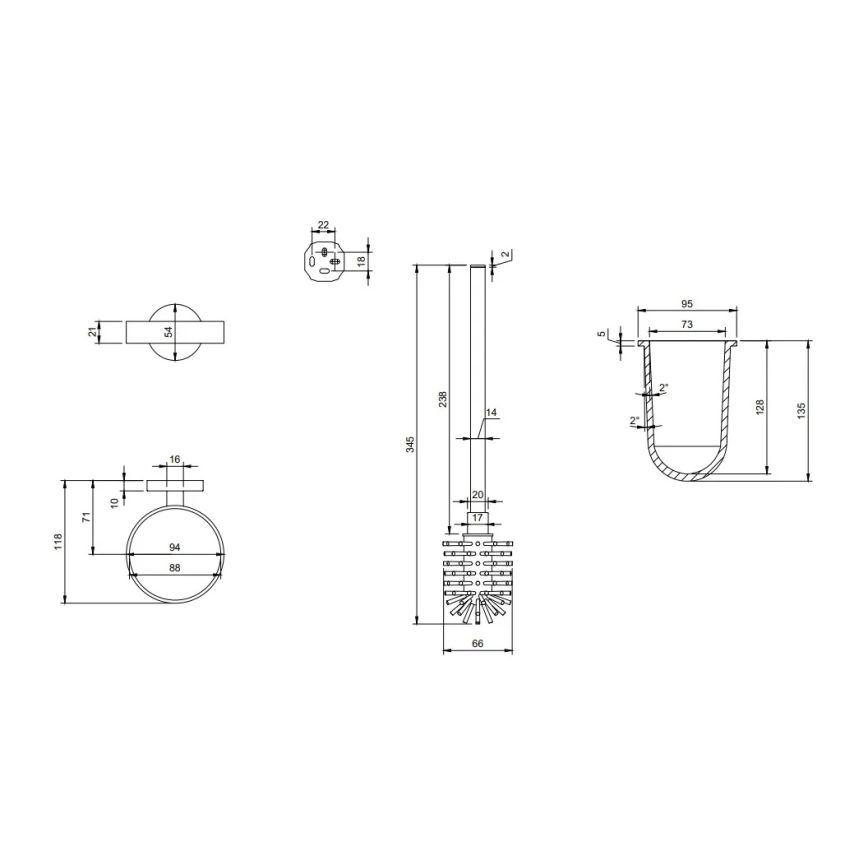 Villeroy & Boch TVA15101600061 - Seinään asennettava WC-harja ELEMENTS lasi/kiiltävä kromi