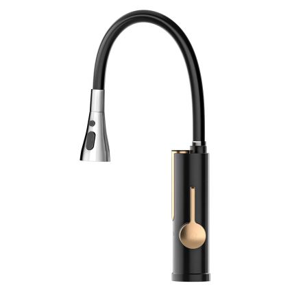 Virtaava vedenlämmitin LED-näytöllä 3000W/230V IPX4, musta/kulta